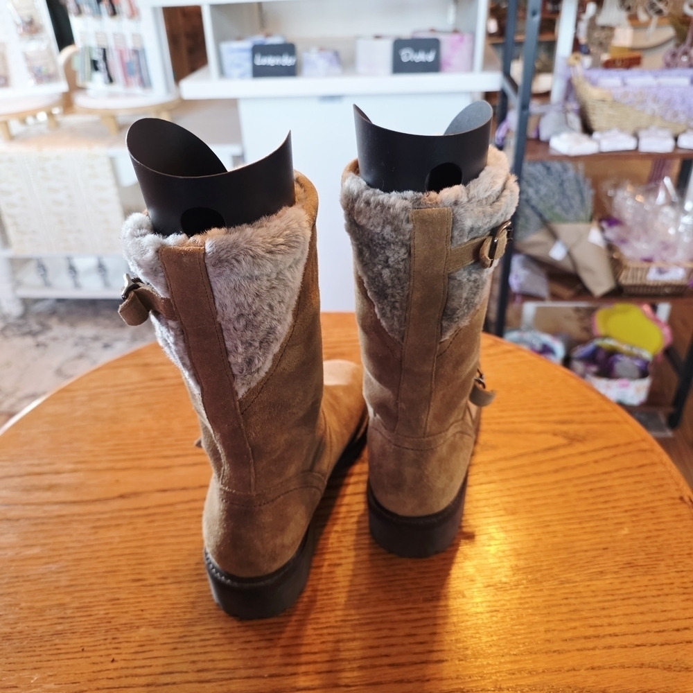 Cole Haan Tan Leather With Faux Fur Winter Boots Waterproof Shearling Lined - Picture 3 of 5